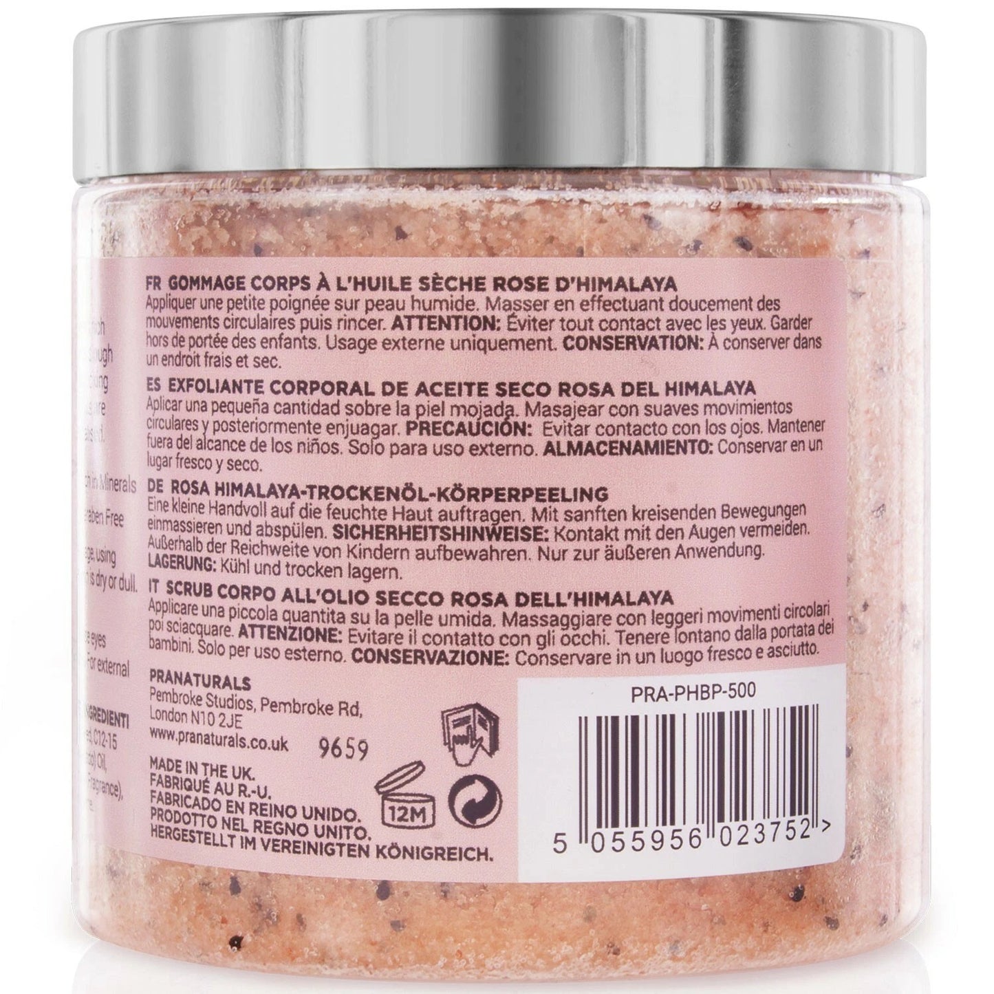 PraNaturals Pink Himalayan Salt Dry Oil Bath Body Scrub Mineral-Rich 500ml