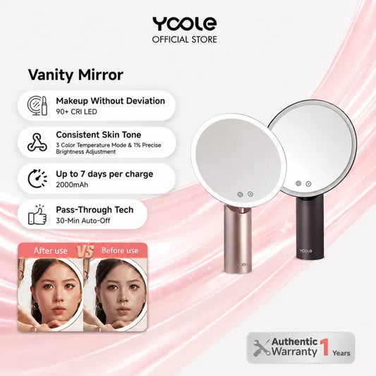 Yoole Rechargeable LED Vanity Mirror – High CRI 90+ Makeup Mirror with 3 Light Modes