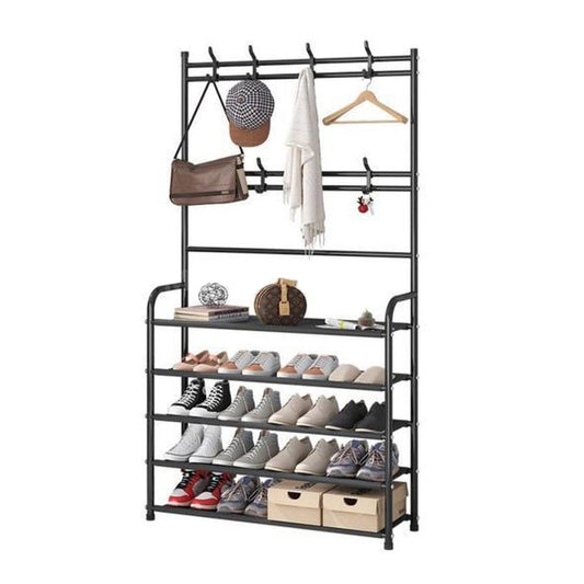 5-tier Multi-Functional Shoe And Hat Rack Clothes Hanger Heavy Duty Thick Storage Shoe Shelf