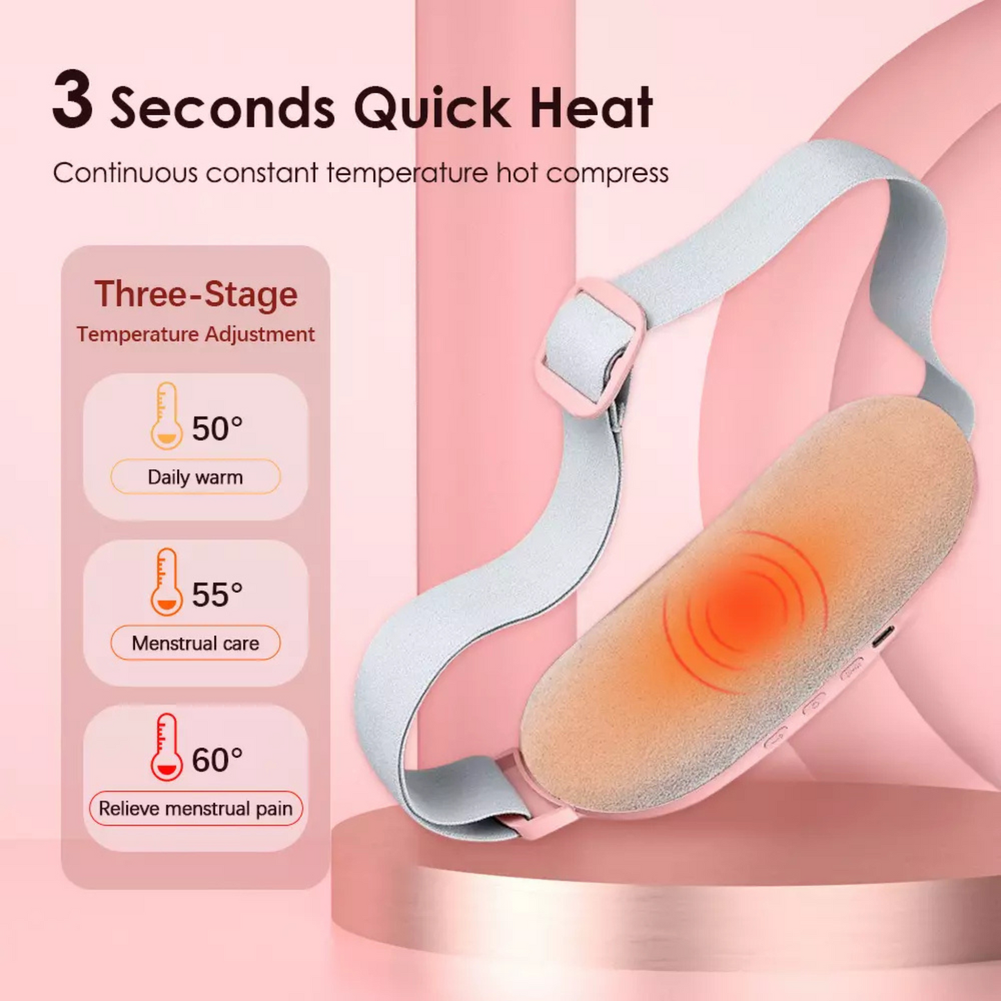 Menstrual Pain Relief Heating & Massage Belt – Fast Heat Therapy for Cramps, Back & Abdominal Comfort Zenifie