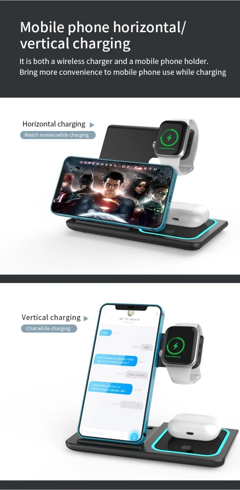 Wireless Charger For iPhone , Apple Watch AirPods 3 in 1 Charging Station Stand