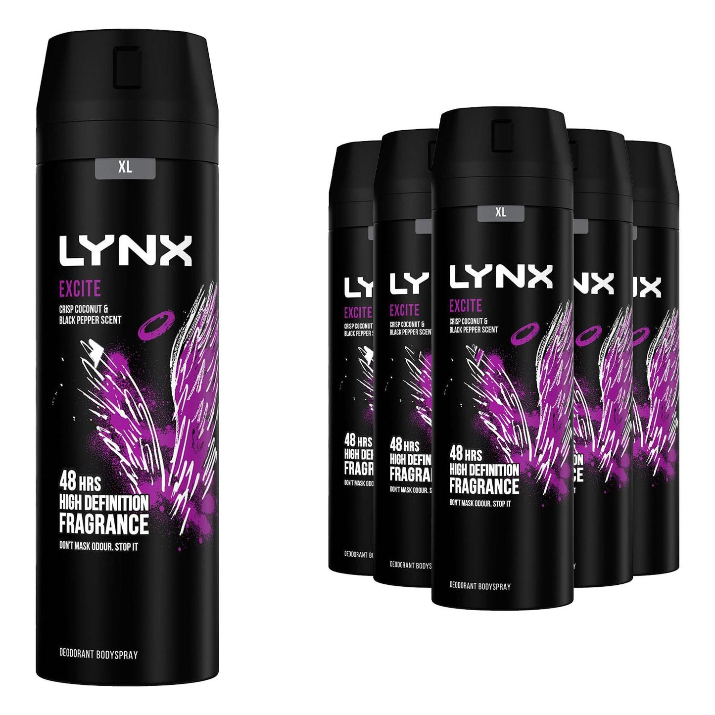 Lynx XL 48-Hour High Definition Fragrance Body Spray Deodorant, 6 Pack, 200ml