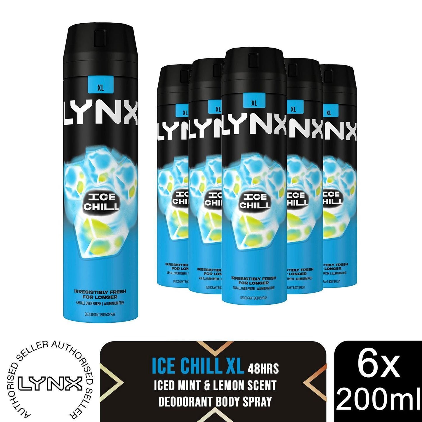 Lynx XL 48-Hour High Definition Fragrance Body Spray Deodorant, 6 Pack, 200ml
