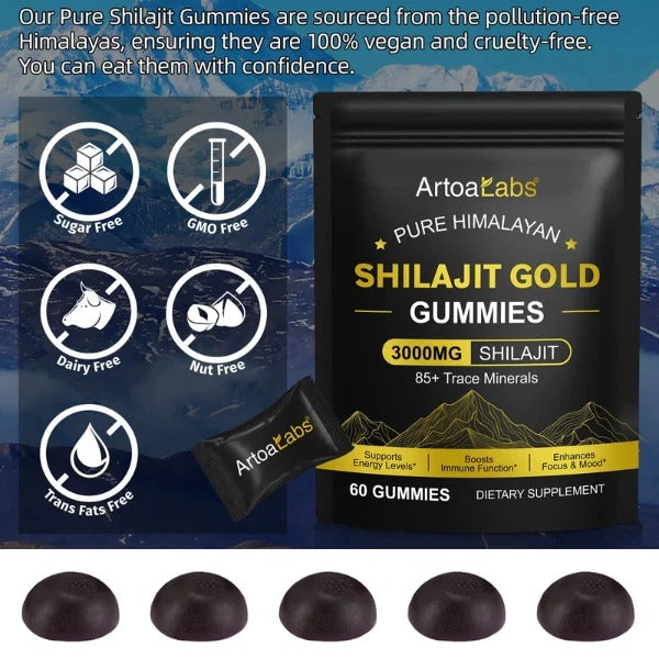 Pure Himalayan Shilajit Gummies Gold 3000MG - 60 Gummy - High Fulvic Acid