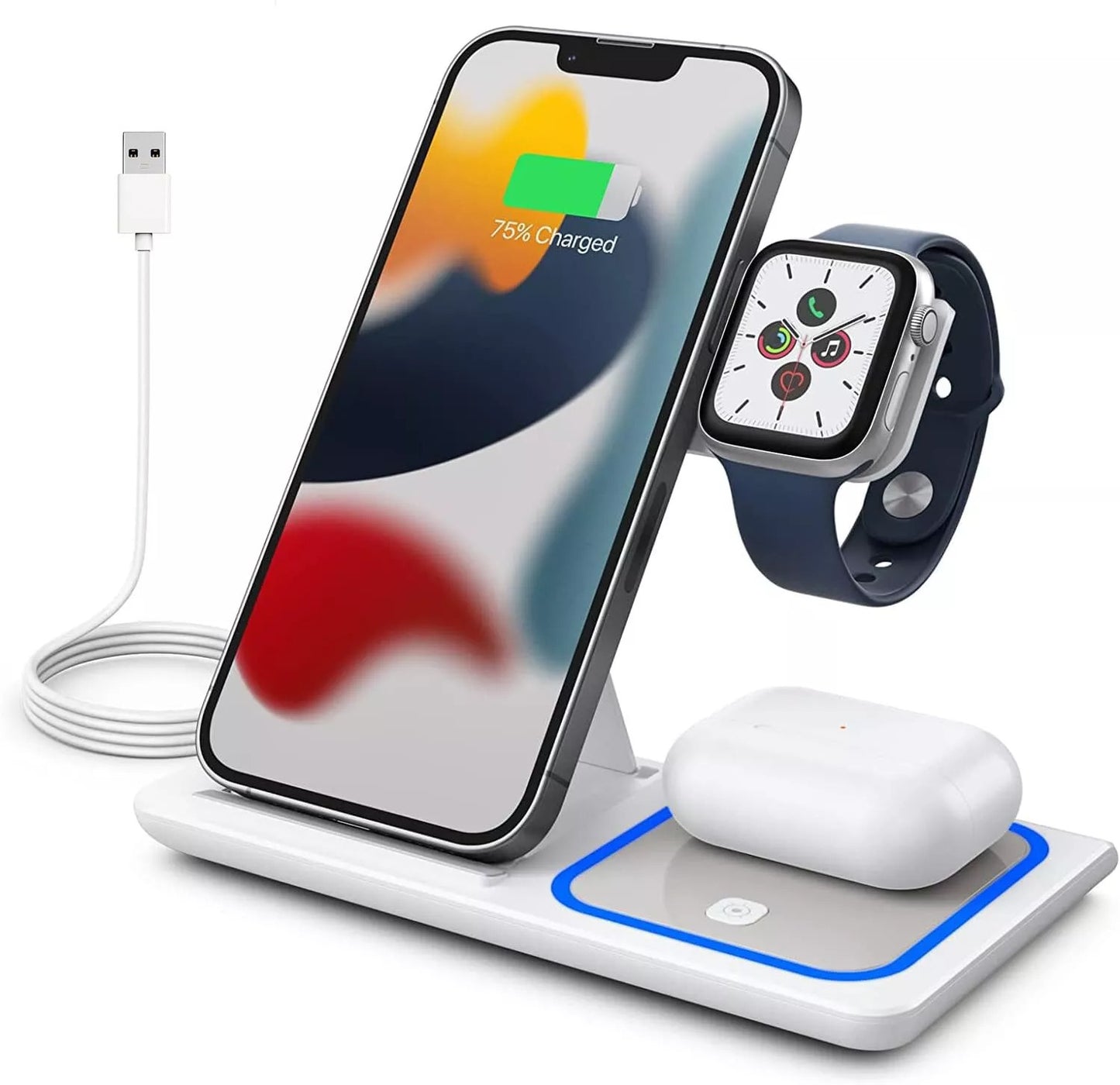Wireless Charger For iPhone , Apple Watch AirPods 3 in 1 Charging Station Stand