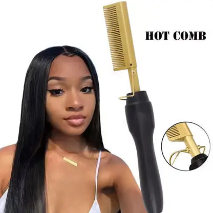 Gold Ceramic Professional Press Comb Fast Heating Hair Straightening Brush for Frizz Free Shine Zenifie