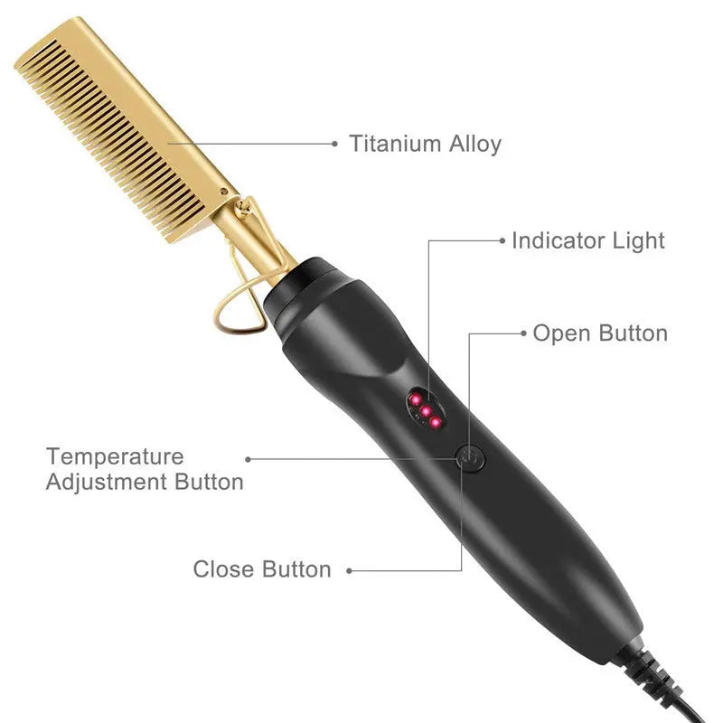 Gold Ceramic Professional Press Comb Fast Heating Hair Straightening Brush for Frizz Free Shine Zenifie