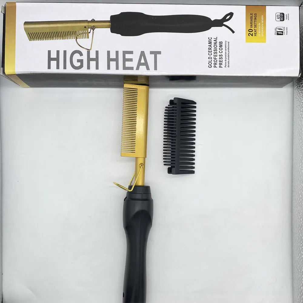 Gold Ceramic Professional Press Comb Fast Heating Hair Straightening Brush for Frizz Free Shine Zenifie
