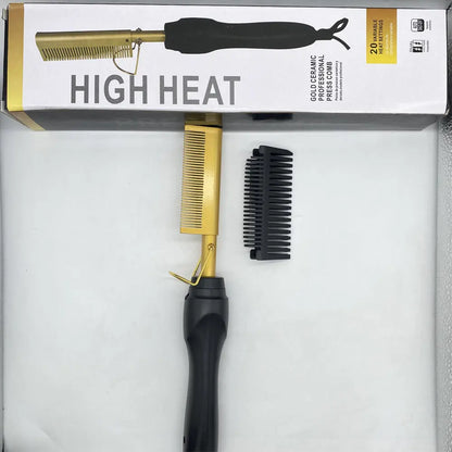 Gold Ceramic Professional Press Comb Fast Heating Hair Straightening Brush for Frizz Free Shine Zenifie