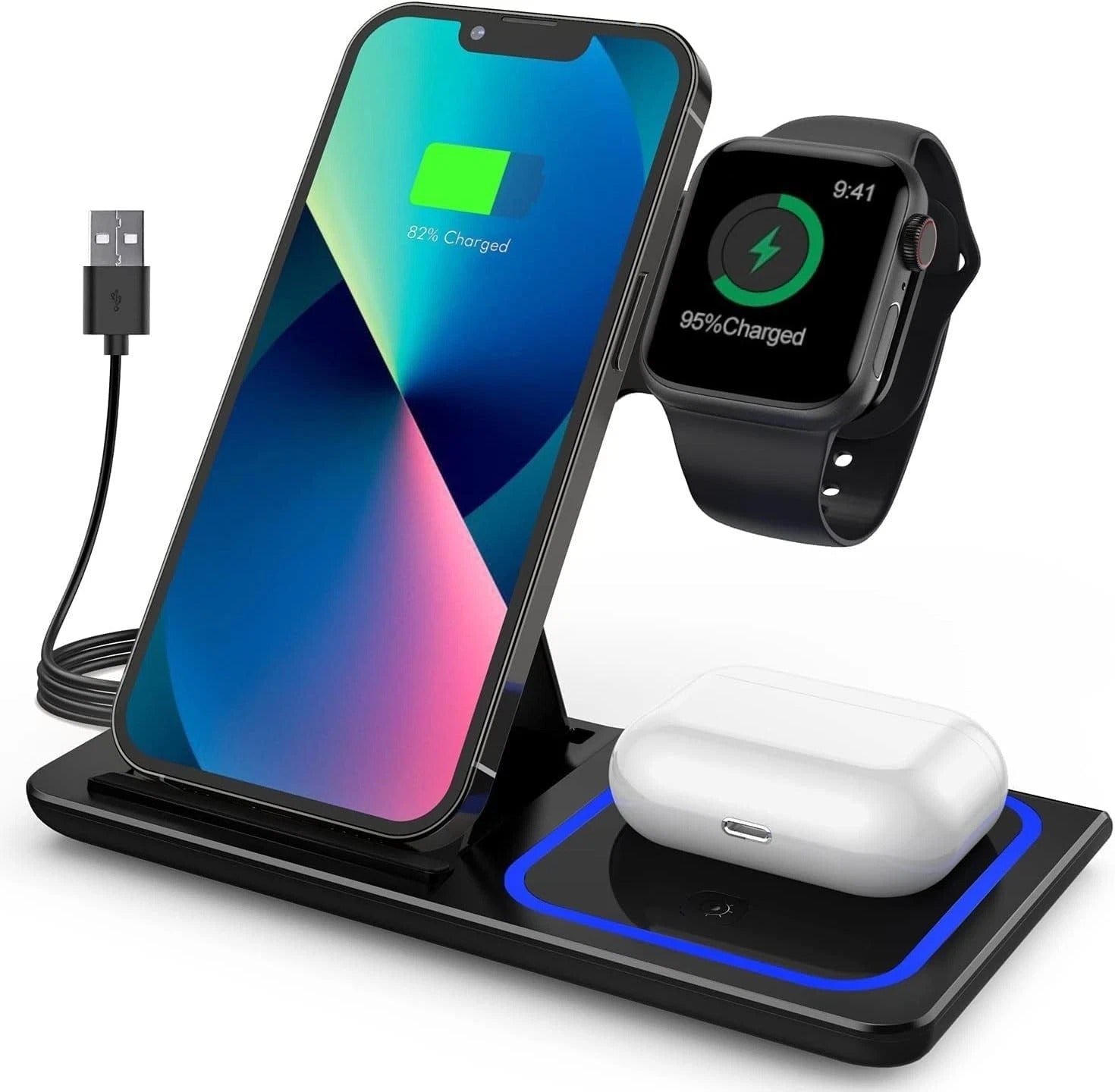 Wireless Charger For iPhone , Apple Watch AirPods 3 in 1 Charging Station Stand