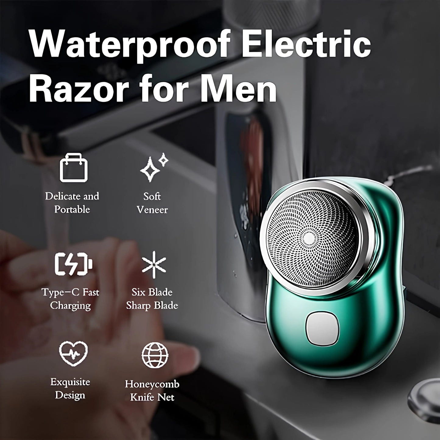 Portable Waterproof Pocket Razor for Men with 90 Day Battery Life | Rechargeable Electric Shaver with 15 Blade Turbine Tech Zenifie