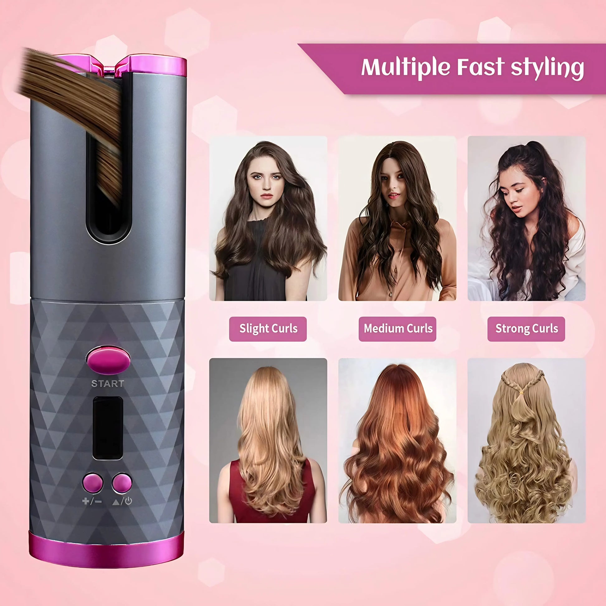 Cordless Automatic Hair Curler Portable Electric Wand Curling Iron Rechargeable Zenifie