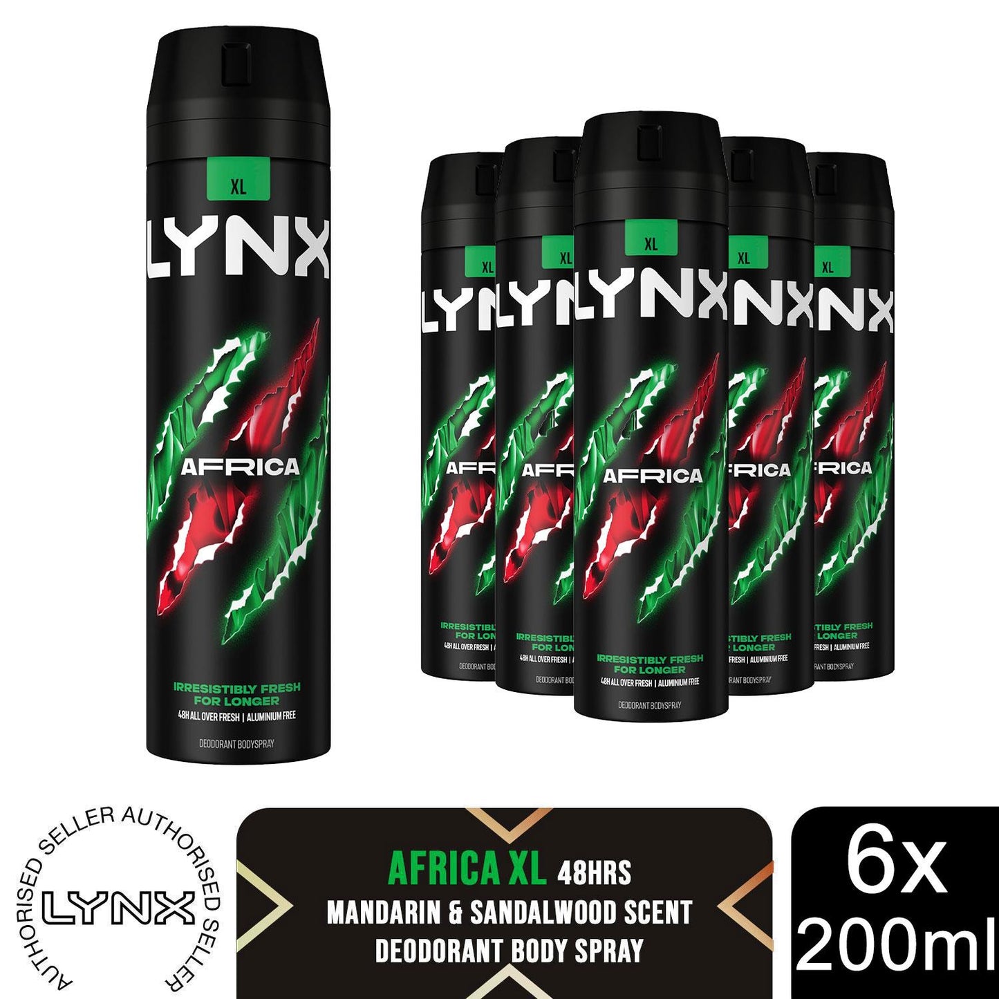 Lynx XL 48-Hour High Definition Fragrance Body Spray Deodorant, 6 Pack, 200ml