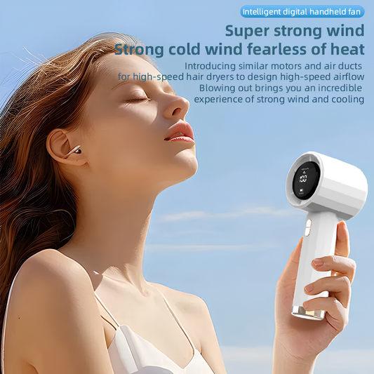 USB Rechargeable Handheld Fan with Digital Display and Adjustable Speed