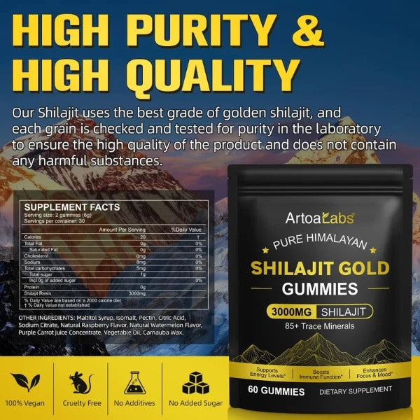 Pure Himalayan Shilajit Gummies Gold 3000MG - 60 Gummy - High Fulvic Acid