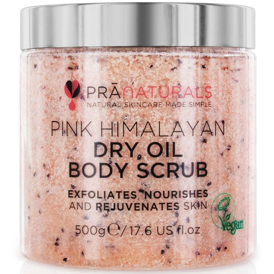 PraNaturals Pink Himalayan Salt Dry Oil Bath Body Scrub Mineral-Rich 500ml