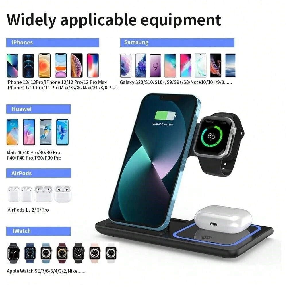 Wireless Charger For iPhone , Apple Watch AirPods 3 in 1 Charging Station Stand
