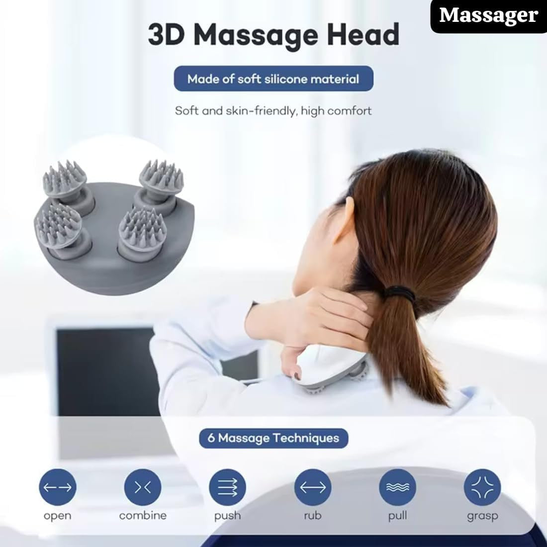 Electric Scalp Massager – Cordless Deep Kneading Head Massager with 3 Intensity Levels & USB Rechargeable Zenifie