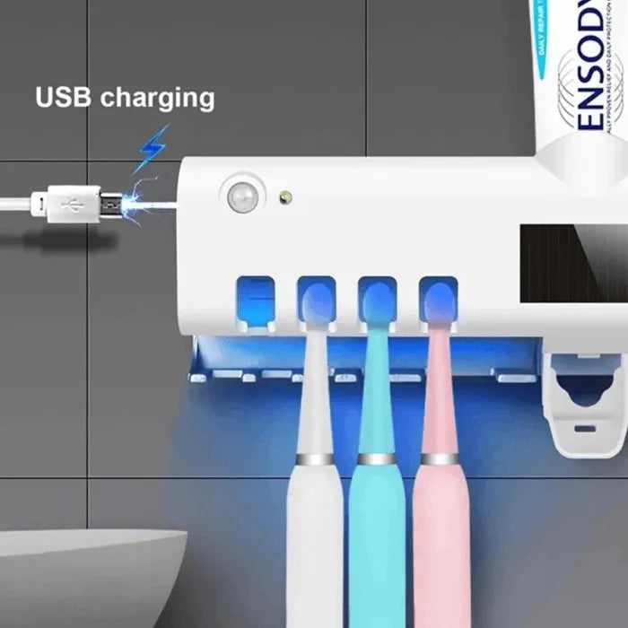 Wall Mounted UV Toothbrush Holder with Automatic Sterilizer, Toothpaste Dispenser & LED Display