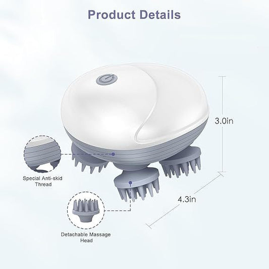 Electric Scalp Massager – Cordless Deep Kneading Head Massager with 3 Intensity Levels & USB Rechargeable Zenifie