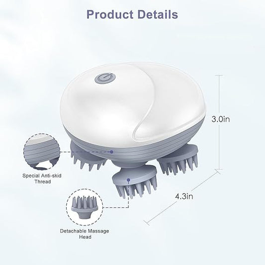 Electric Scalp Massager – Cordless Deep Kneading Head Massager with 3 Intensity Levels & USB Rechargeable