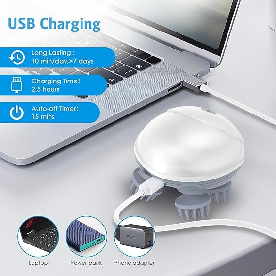 Electric Scalp Massager – Cordless Deep Kneading Head Massager with 3 Intensity Levels & USB Rechargeable Zenifie