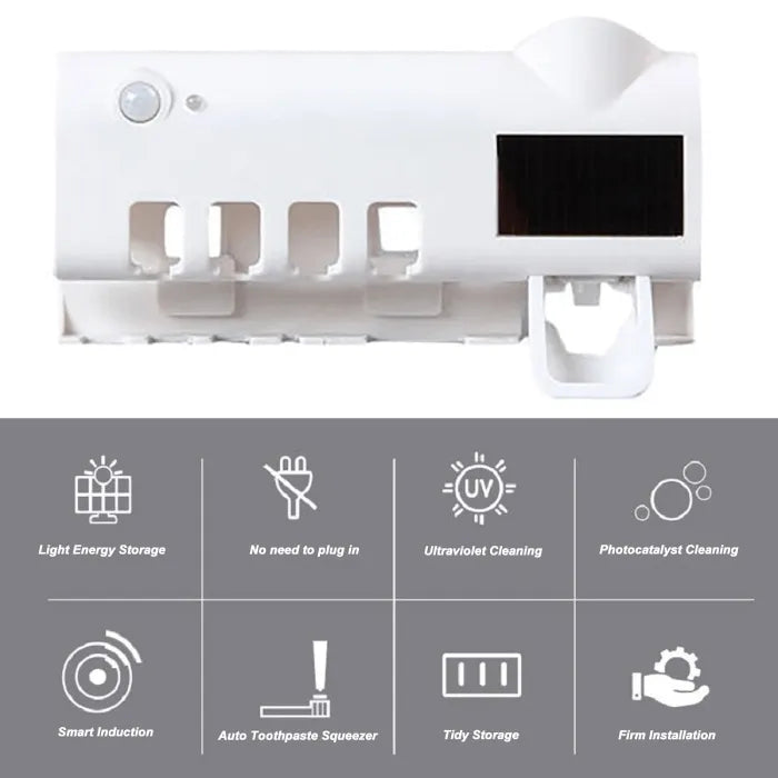 Wall Mounted UV Toothbrush Holder with Automatic Sterilizer, Toothpaste Dispenser & LED Display
