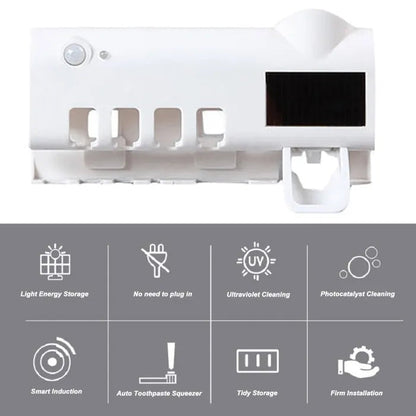Wall Mounted UV Toothbrush Holder with Automatic Sterilizer, Toothpaste Dispenser & LED Display
