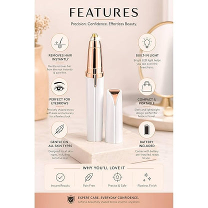 Eyebrow Trimmer & Facial Hair Remover for Women with LED Light