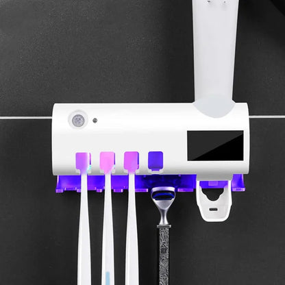 Wall Mounted UV Toothbrush Holder with Automatic Sterilizer, Toothpaste Dispenser & LED Display