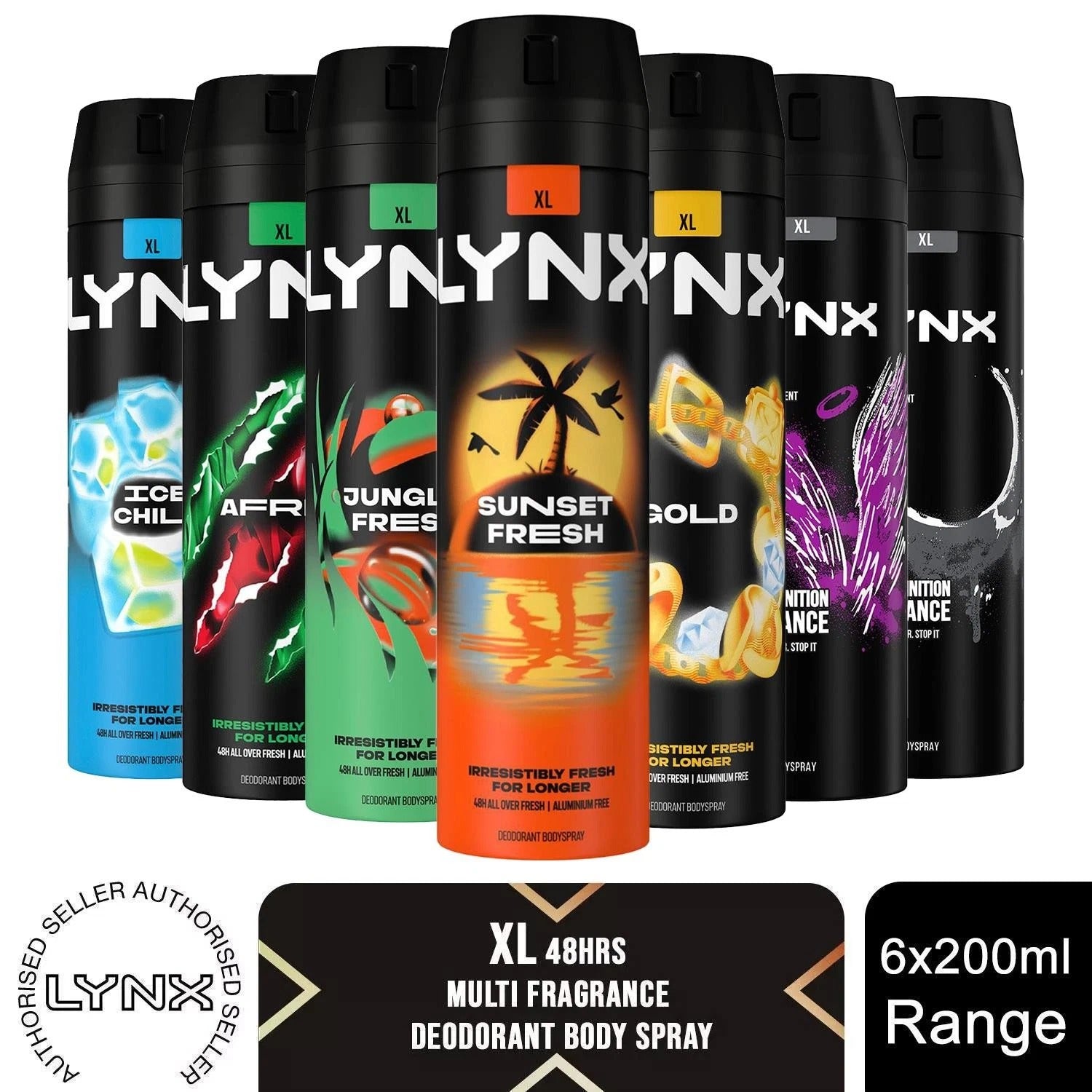 Lynx XL 48-Hour High Definition Fragrance Body Spray Deodorant, 6 Pack, 200ml